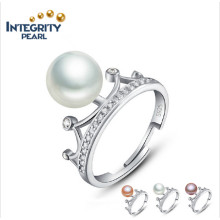 Anillo de perlas de agua dulce natural Anillo de perlas Mabe 8-9mm Anillo de perlas ajustable de perlas de botón AAA
